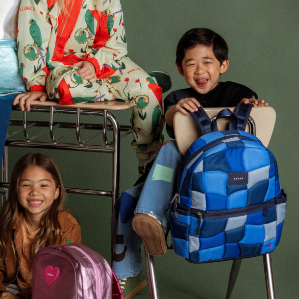 State Bags State Bags: Kane Backpack- Blue Puffer Check