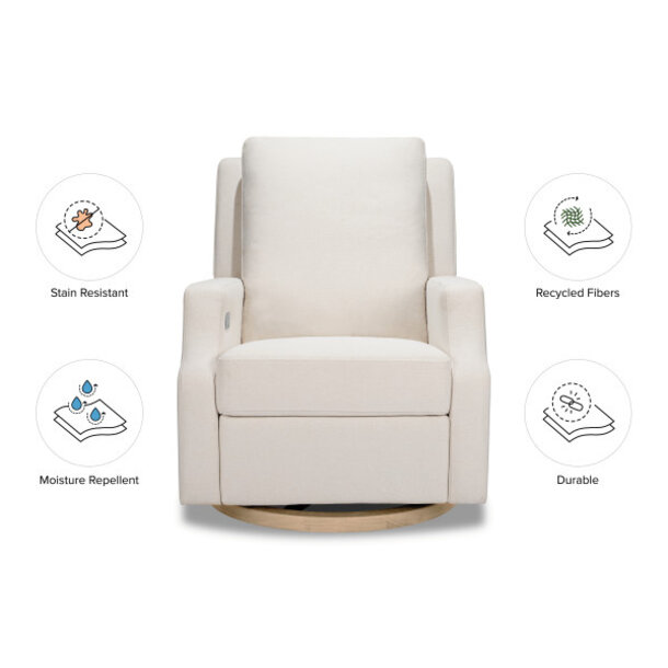 Million Dollar Baby MDB: Crewe Electronic Swivel Glider Recliner - Cream Eco-Weave/ Lt. Wood Base