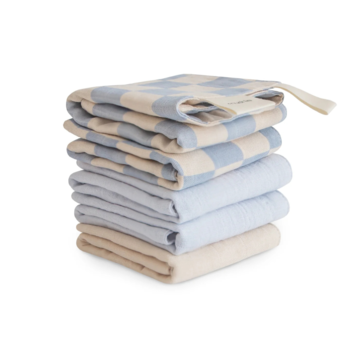 Mushie Mushie: Muslin Washcloth 5 Pack - Blue Check Combo
