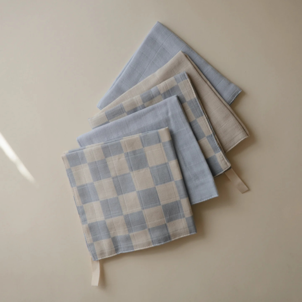 Mushie Mushie: Muslin Washcloth 5 Pack - Blue Check Combo