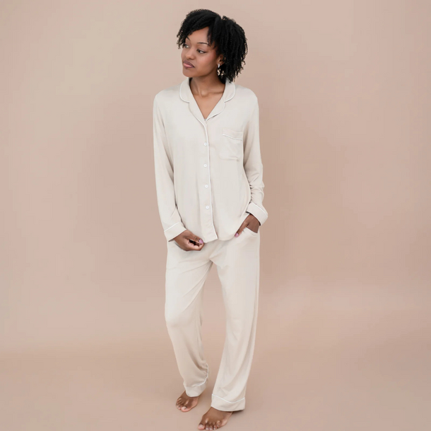 Kyte Clothing Kyte: Women's Long Sleeve PJ Set - Bisque/Cloud Trim