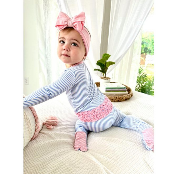 Rufflebutts Rufflebutts: Footie Stripe - Periwinkle/White