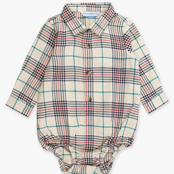 Rufflebutts Rufflebutts: L/S Tannen Plaid Button-Down Bodysuit- Rufflebutts Rufflebutts: L/S Tannen Plaid Button-Down Bodysuit-