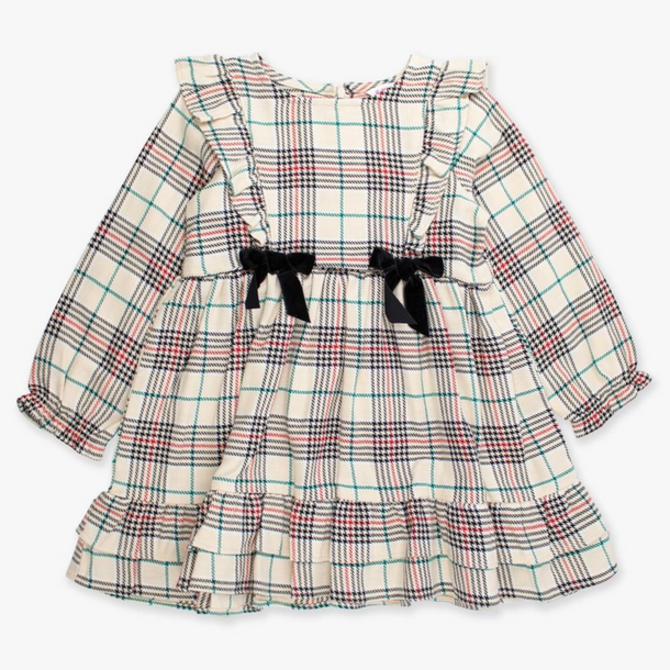 Rufflebutts Rufflebutts: L/S Waterfall Tannen Plaid Bow Dress -