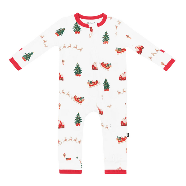 Kyte Clothing Kyte: Zipper Romper - Santa Sleigh