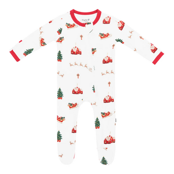 Kyte Clothing Kyte: Zipper Footie - Santa Sleigh