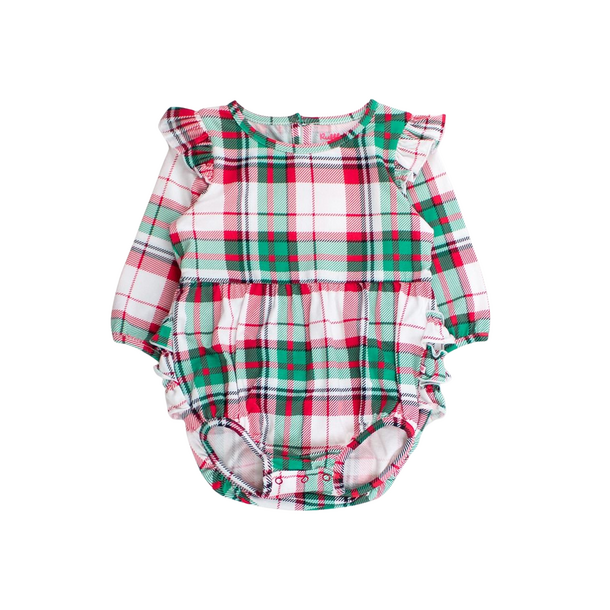 Rufflebutts Rufflebutts: L/S Bubble Romper - Dashing Dreams Plaid