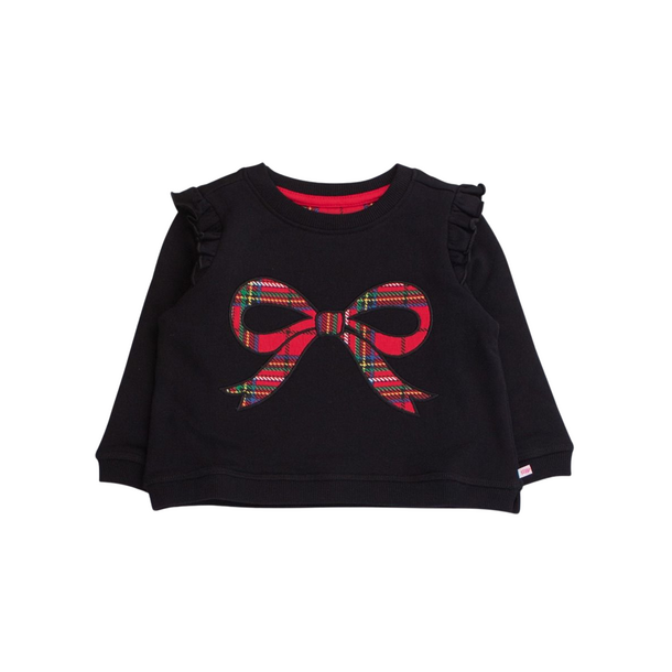 Rufflebutts Rufflebutts: Flutter Sweatshirt- Nicholas Plaid Bow Black