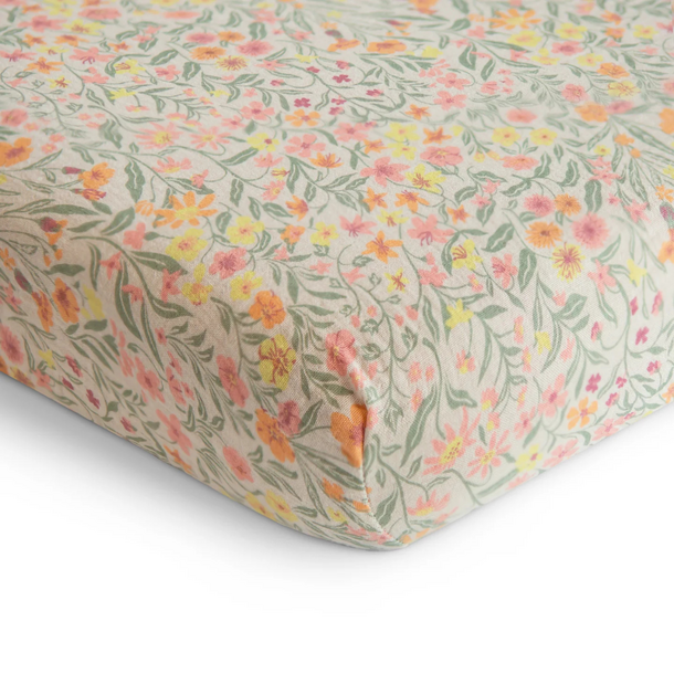 Mushie Mushie: Extra Soft Muslin MINI Crib Sheet - Pastel Blooms
