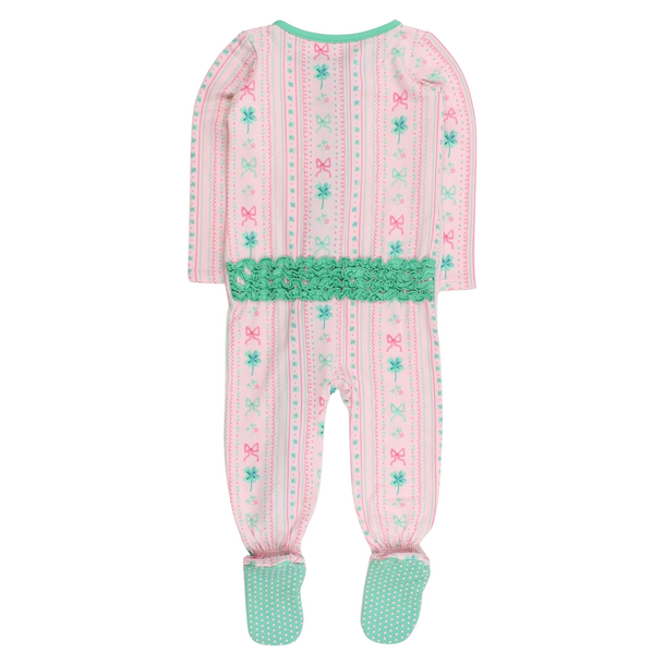 Rufflebutts Rufflebutts: Footie - Clover Bows & Wishes