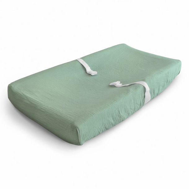 Mushie Mushie: Extra Soft Muslin Change Pad Cover/Bassinet Sheet - Roman Green