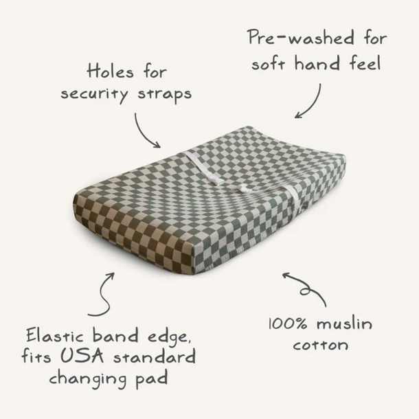 Mushie Mushie: Extra Soft Muslin Change Pad Cover/Bassinet Sheet - Roman Green