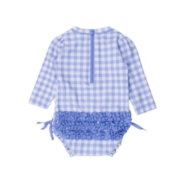 Rufflebutts Rufflebutts: 1pc Rashguard - Periwinkle Blue Gingham