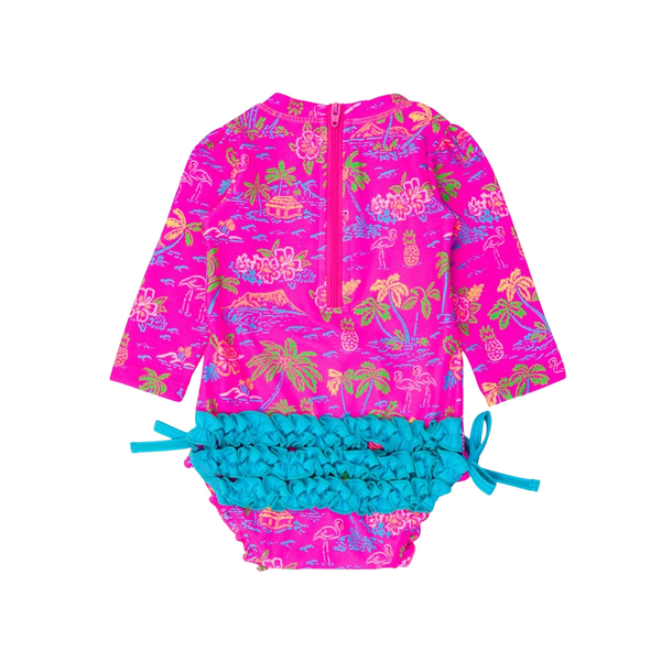 Rufflebutts Rufflebutts: 1pc Rashguard - Neon Island Time