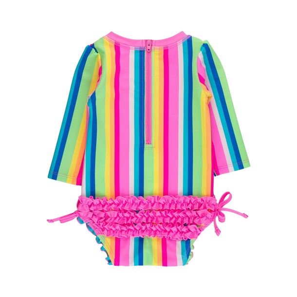 Rufflebutts Rufflebutts: 1pc Rashguard - Neon Rainbow Stripe