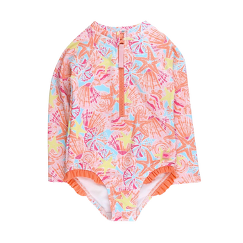 Rufflebutts Rufflebutts: 1pc Zipper Rashguard - Sunset Seashells