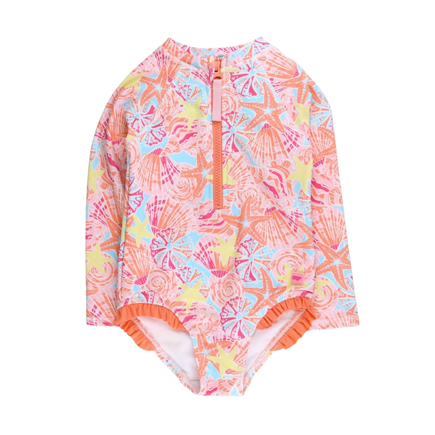 Rufflebutts Rufflebutts: 1pc Zipper Rashguard - Sunset Seashells