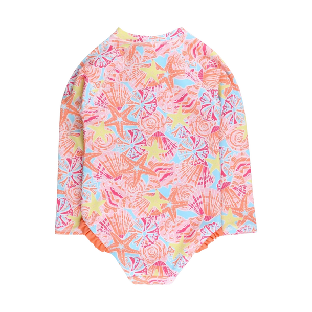 Rufflebutts Rufflebutts: 1pc Zipper Rashguard - Sunset Seashells