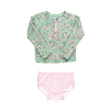 Rufflebutts Rufflebutts: 2pc Zipper Rashguard Bikini - Tea Roses