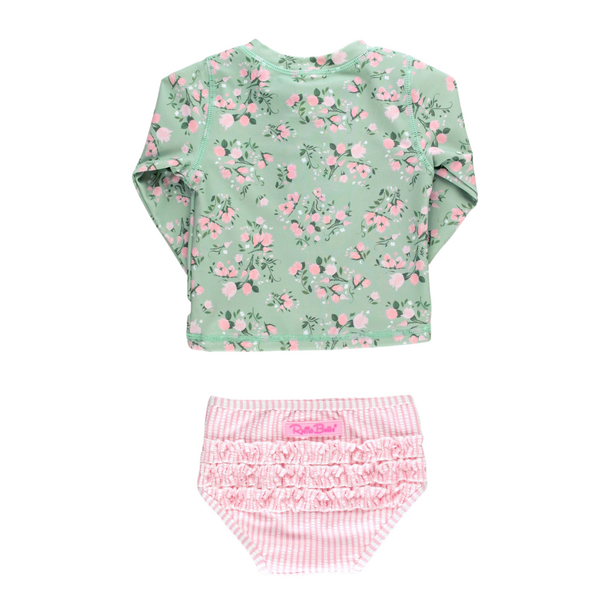 Rufflebutts Rufflebutts: 2pc Zipper Rashguard Bikini - Tea Roses
