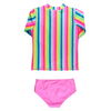 Rufflebutts Rufflebutts: 2pc Zipper Rashguard Bikini - Neon Rainbow Stripe