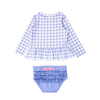 Rufflebutts Rufflebutts: 2pc Rashguard Bikini - Periwinkle Blue Gingham