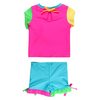 Rufflebutts Rufflebutts: 2pc Rashguard Bikini w Shorts- Neon Colour Block