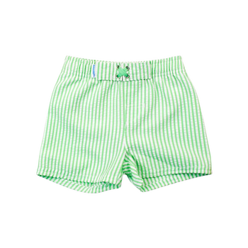 Rufflebutts Ruggedbutts: Swim Trunks - Green Seersucker