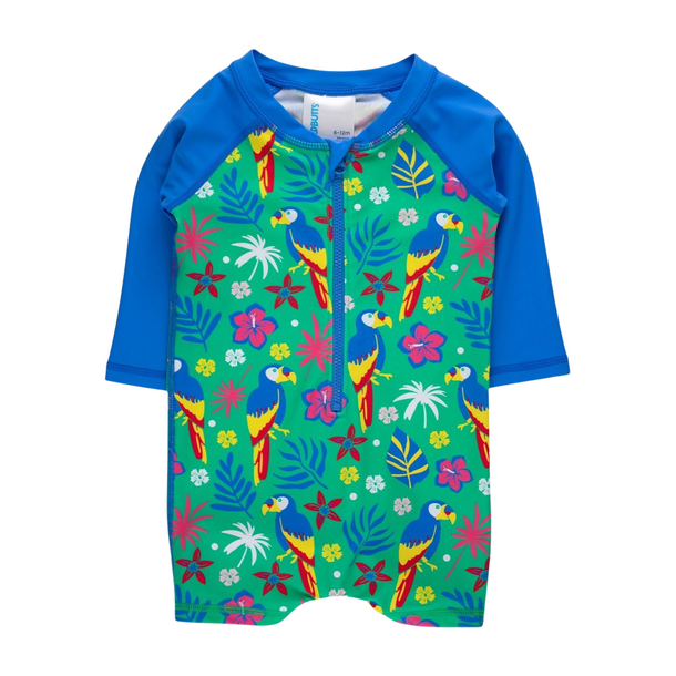 Rufflebutts Ruggedbutts: Boys LS 1pc Rashguard - Parrot Palms