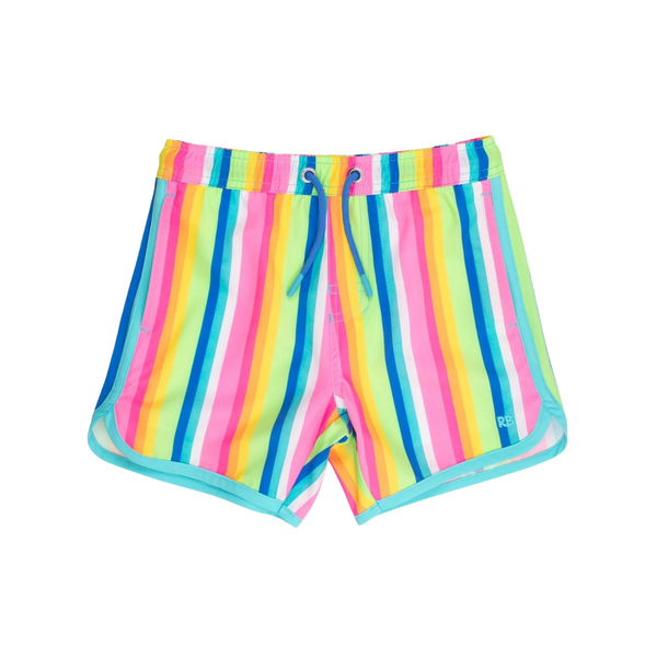 Rufflebutts Ruggedbutts: Swim Trunks - Neon Rainbow Stripe