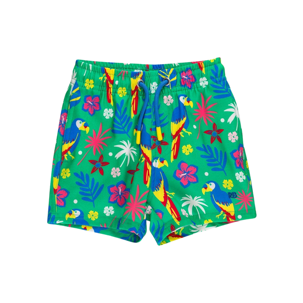 Rufflebutts Ruggedbutts: Swim Trunks - Parrot Palms