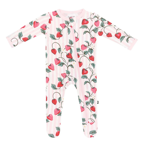 Kyte Clothing Kyte: Zipper Footie - Strawberry Fields