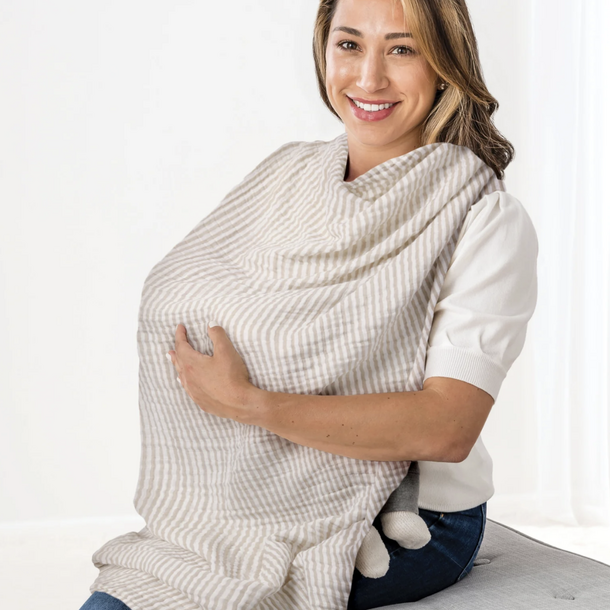 Itzy Ritzy Itzy Ritzy: Breastfeeding Blanket - Taupe Stripe