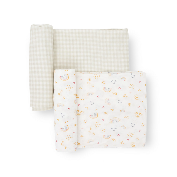 Little Unicorn Little Unicorn: Stretch Knit Swaddle Blanket Set - Rainbows