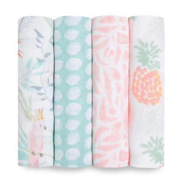A+A: Muslin Swaddle 4pk - Tropicalia