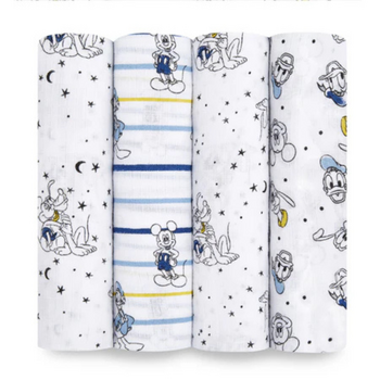 A+A: Muslin Swaddle 4pk - Mickey Stargazer