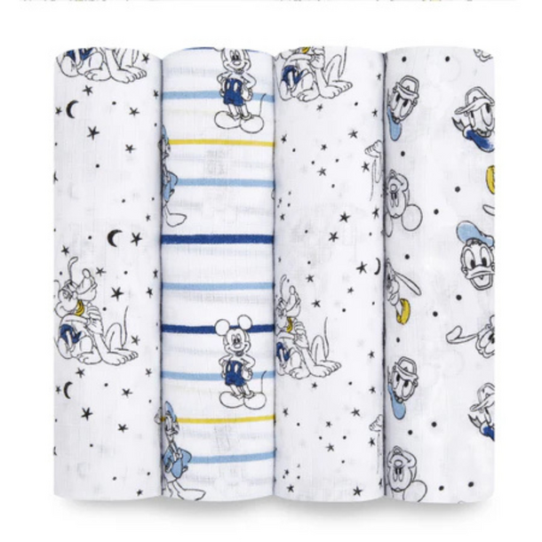 A+A: Muslin Swaddle 4pk - Mickey Stargazer