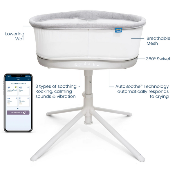 Halo Innovations HALO: Bassinest Connect Swivel Sleeper 3.0 Smart Bassinet - Grey