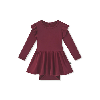 Kyte Clothing Kyte: Long Sleeve Twirl Bodysuit Dress - Burgundy