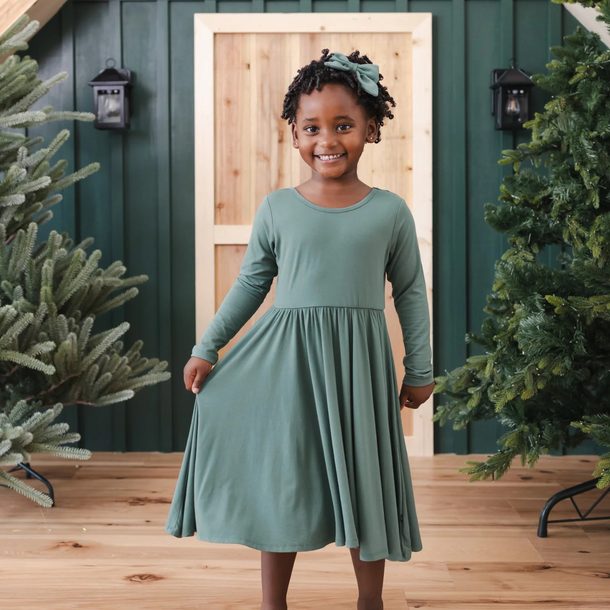 Kyte Clothing Kyte: Long Sleeve Twirl Dress (Toddler) - Pine