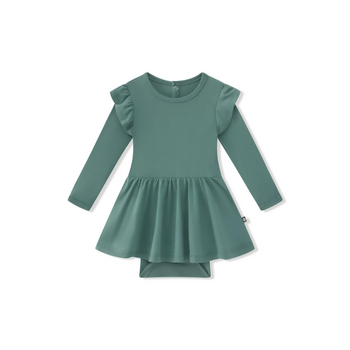 Kyte Clothing Kyte: Long Sleeve Twirl Bodysuit Dress - Pine