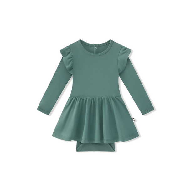 Kyte Clothing Kyte: Long Sleeve Twirl Bodysuit Dress - Pine