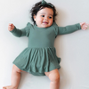 Kyte Clothing Kyte: Long Sleeve Twirl Bodysuit Dress - Pine