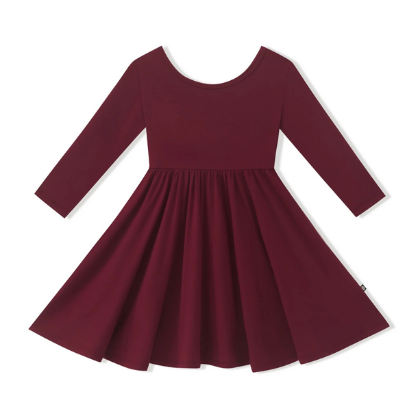 Kyte Clothing Kyte: Long Sleeve Twirl Dress (Toddler) - Burgundy