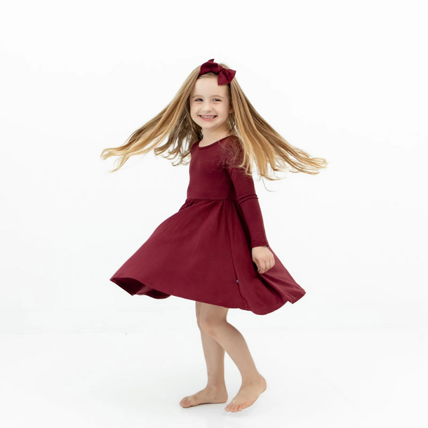 Kyte Clothing Kyte: Long Sleeve Twirl Dress (Toddler) - Burgundy