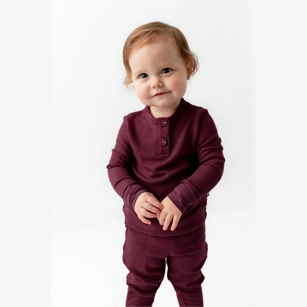 Kyte Clothing Kyte: Infant Ribbed Henley Set - Burgundy