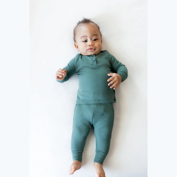 Kyte Clothing Kyte: Infant Ribbed Henley Set - Pine