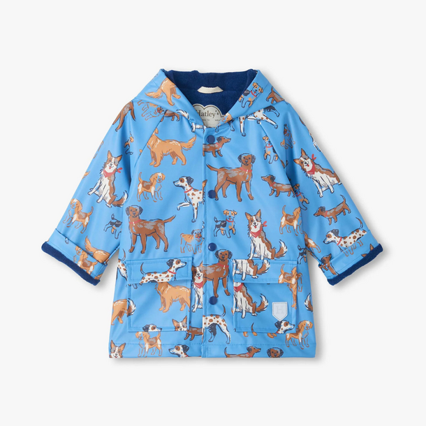Hatley/Little Blue House Hatley: Blue Little Pups Snap Rain Coat-
