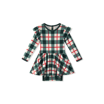 Kyte Clothing Kyte: Long Sleeve Twirl Bodysuit Dress - Holiday Plaid