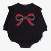 Rufflebutts Rufflebutts: Sweatshirt Bubble Romper - Nicholas Plaid Bow Black